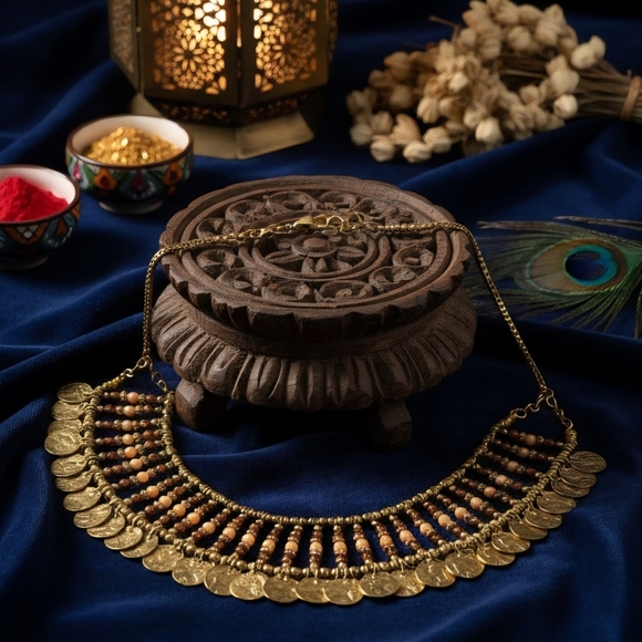 ๐๏ธ Boho Tribal Bib Necklace | Artisan Handmade Glass Beads & Coin Trendy Charms - Picture 9 of 12